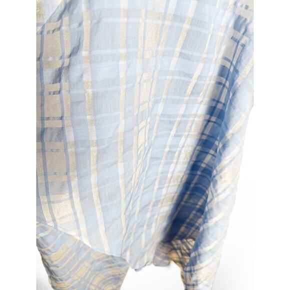 Lewit Womens Sheer Handkerchief Hem Plaid Crew Neck Midi Dress Light Blue Silver - Picture 10 of 12